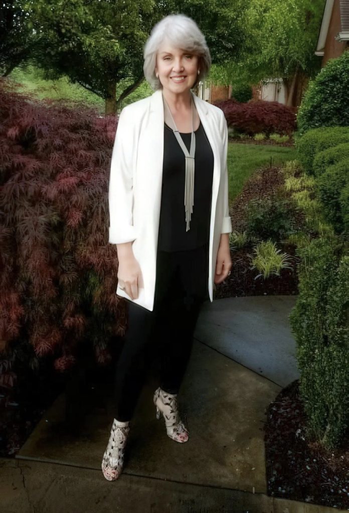 Tunic With Leggings, Blazer, and Flats