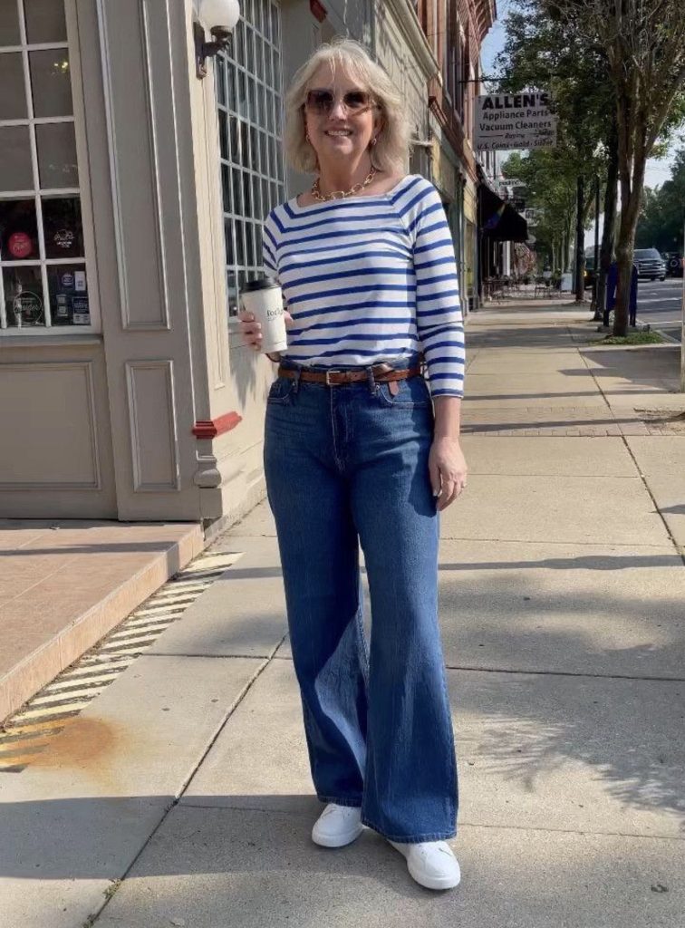 Baggy Jeans + Striped Top + Ballet Flats