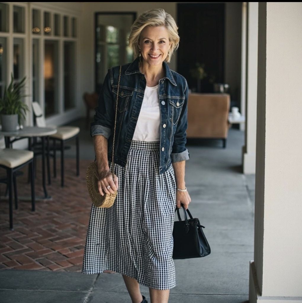 Denim Jacket With a Flowy Midi Skirt