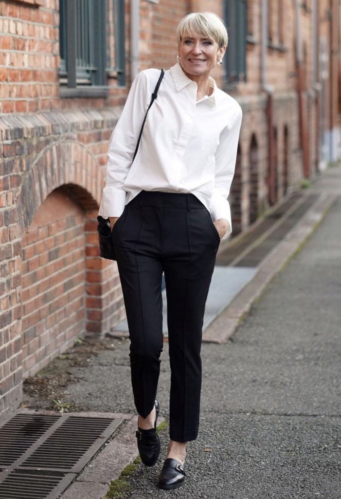 White Shirt With Black Tailored Trousers